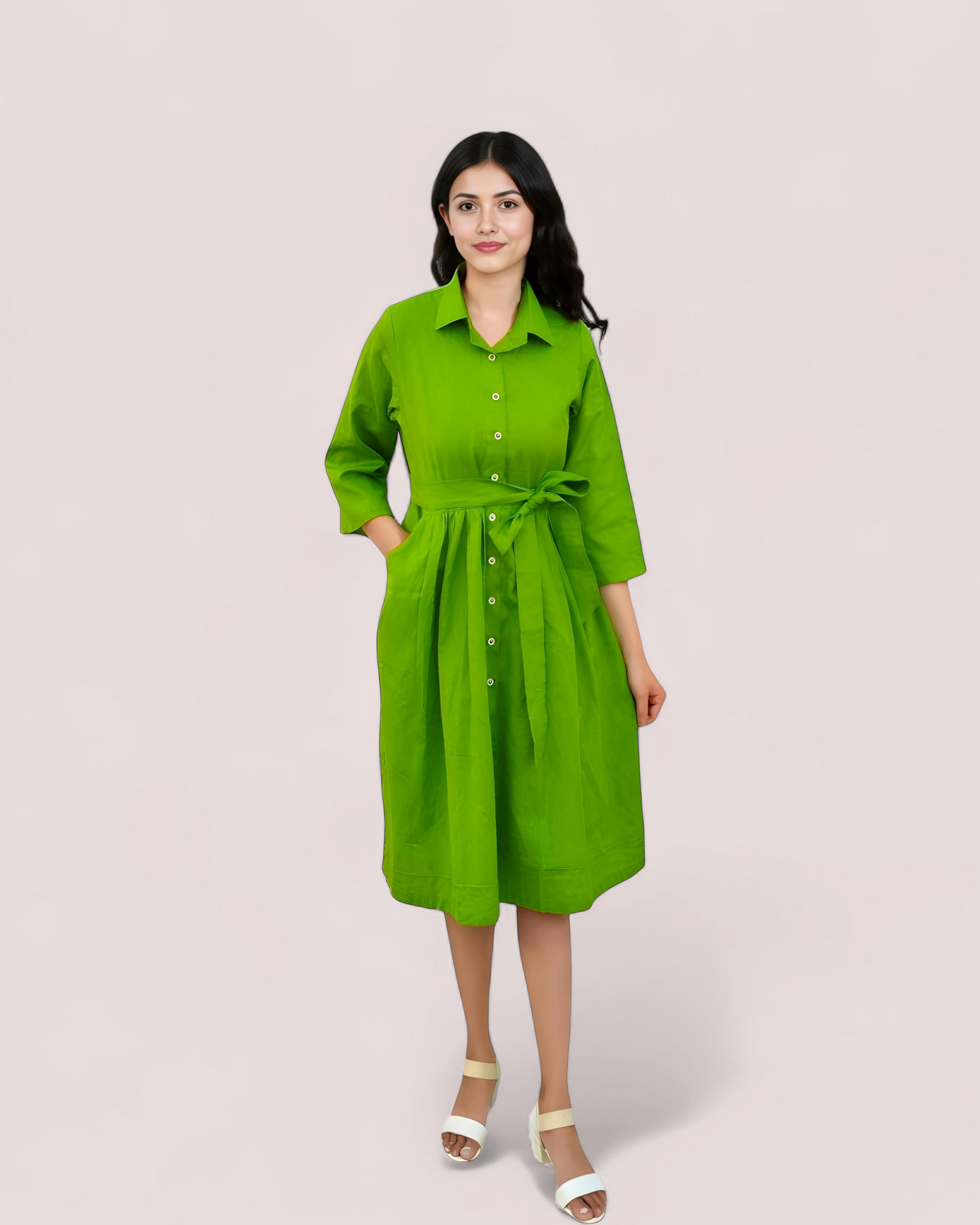 Olive Midi Shirt Dress