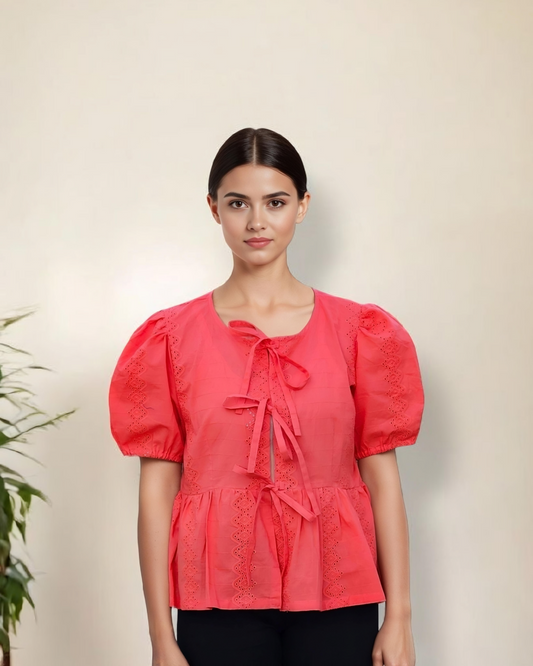Coral Peplum Crop Top