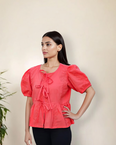 Coral Peplum Crop Top