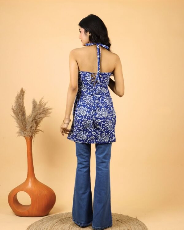 Blue Floral Halter Neck Kurti