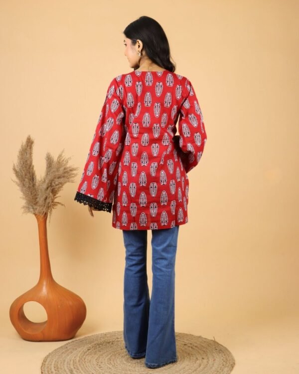 Red Cotton Kurti with Bell Sleeves