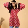 Red Cotton Kurti with Bell Sleeves