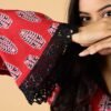 Red Cotton Kurti with Bell Sleeves