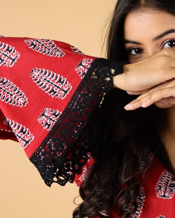 Red Cotton Kurti with Bell Sleeves