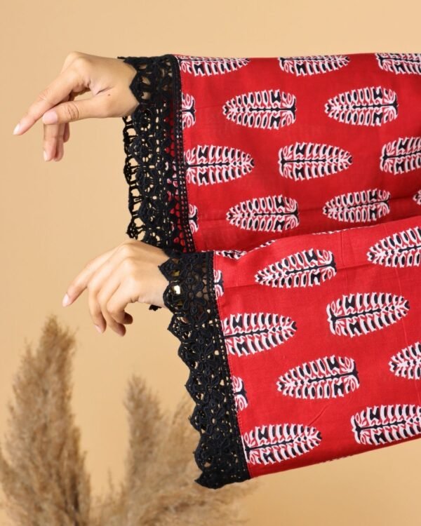 Red Cotton Kurti with Bell Sleeves