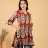 indo western handblock cotton kurti with asymmetrical hem