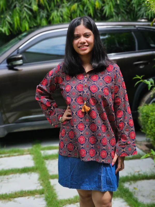ajrakh handblock cotton shirt for women