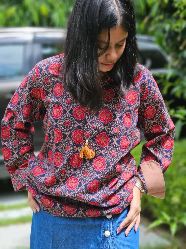 ajrakh handblock cotton shirt for women