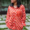 orange floral cotton shirt for women