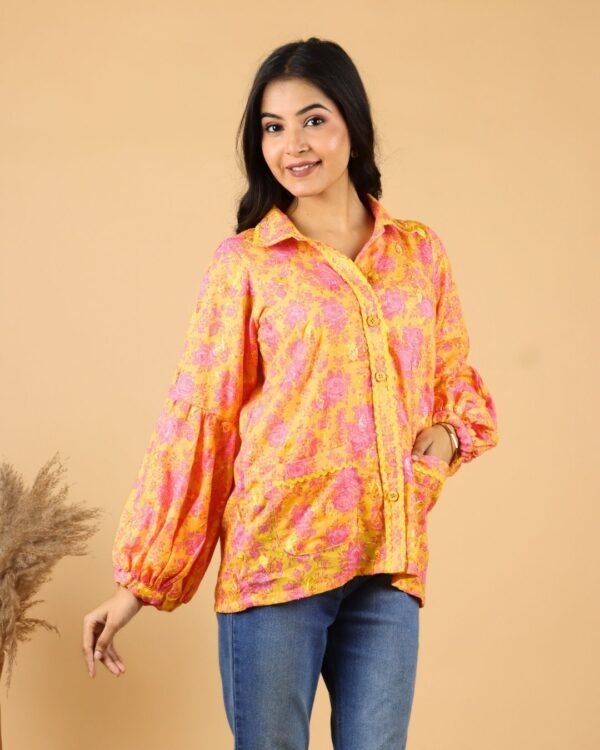 embroidered soft cotton yellow shirt for women