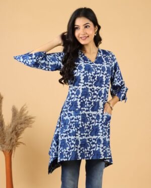 indigo handblock cotton kurti