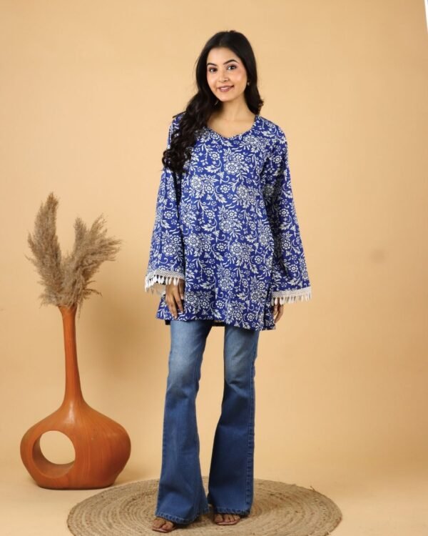 full sleeve blue bell sleeves cotton kurti for women