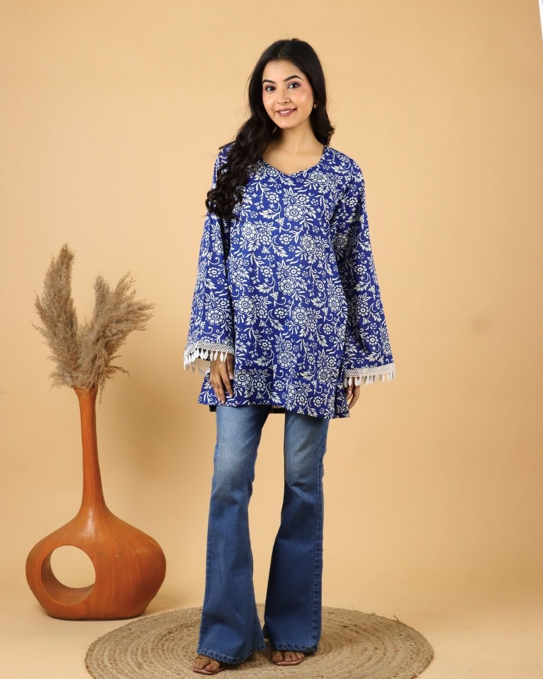 Royal Blue Full Sleeves Cotton Kurti