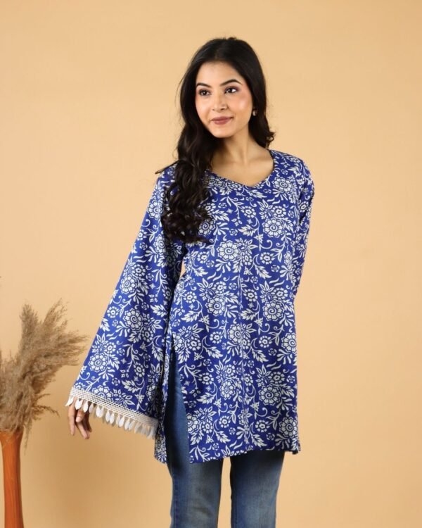 32 Royal Blue Full Sleeves Cotton Kurti
