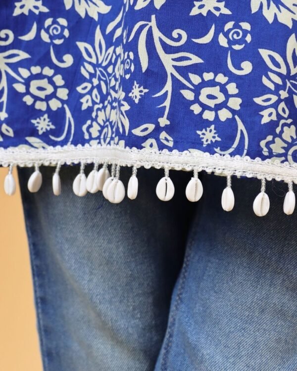 Blue Floral Halter Neck Kurti