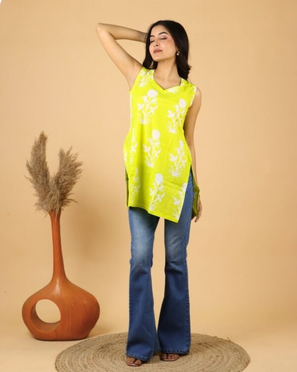 Lime Green Wide Strap Kurti Top