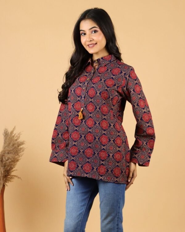 ajrakh handblock cotton shirt for women