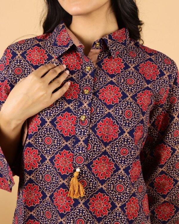 ajrakh handblock cotton shirt for women