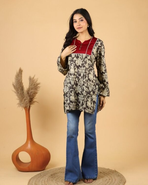black cotton full sleeves kurti for women