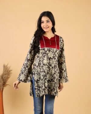 black cotton full sleeves kurti for women