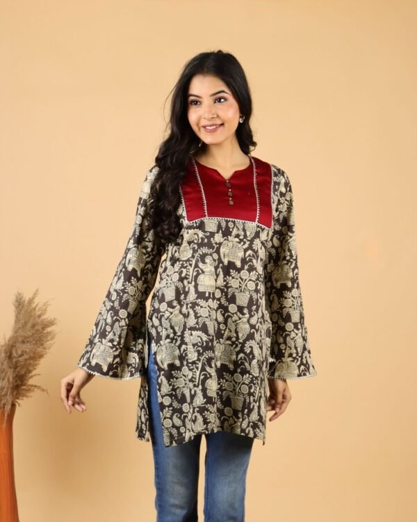 black cotton full sleeves kurti for women