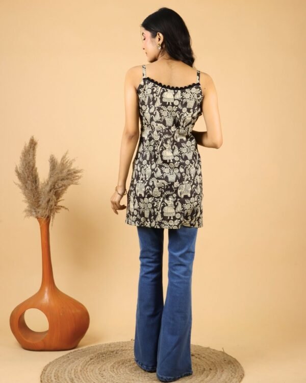Black Printed Sleeveless Cotton Kurti