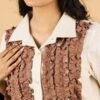 Mocha Ruffle Sleeved Khadi Shirt