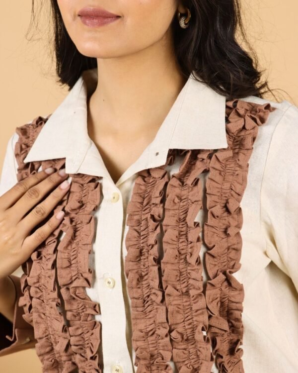 Mocha Ruffle Sleeved Khadi Shirt