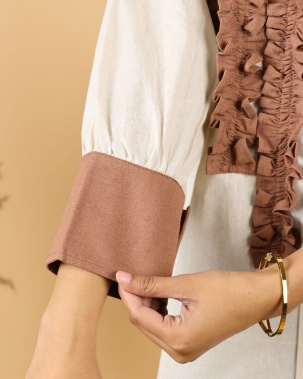 Mocha Ruffle Sleeved Khadi Shirt
