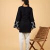 Black full bell sleeves cotton kurti with embroidered detail
