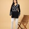 Black full bell sleeves cotton kurti with embroidered detail