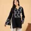 Black full bell sleeves cotton kurti with embroidered detail