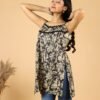 Black Printed Sleeveless Cotton Kurti