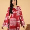 bell sleeves cotton kurti for women - red