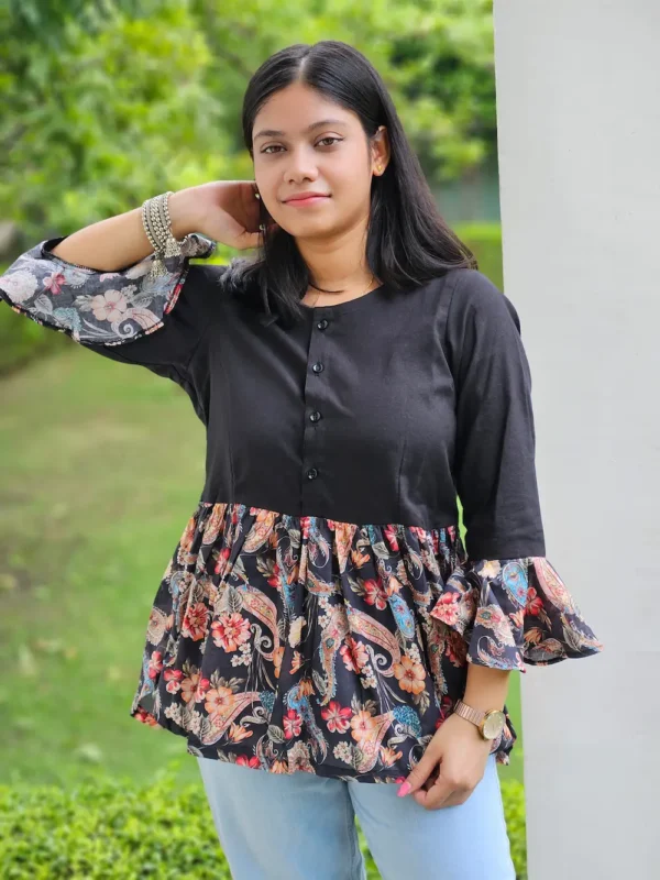 peplum black cotton top for women