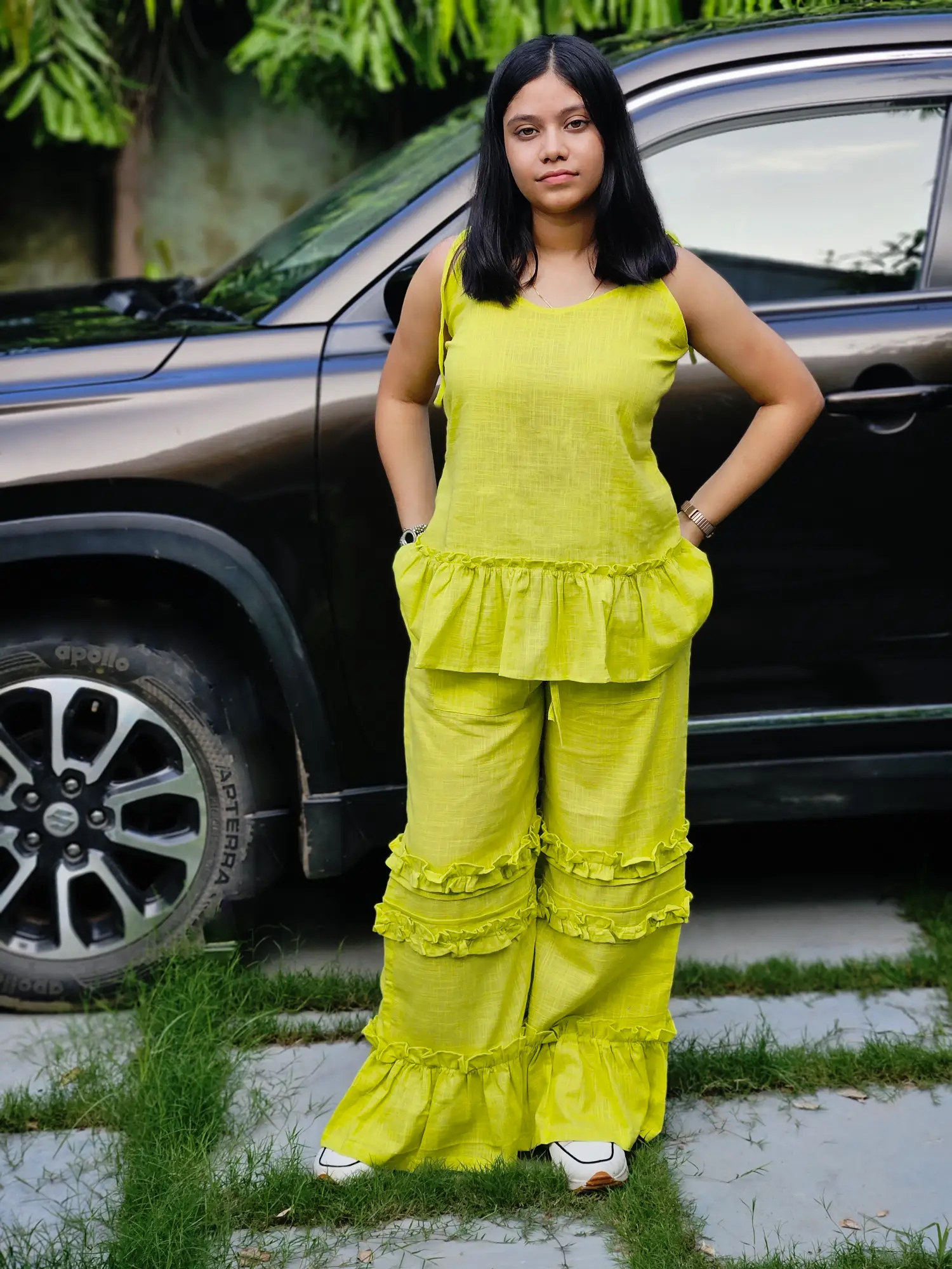 Lime Green Cotton Slub Co-Ord Set