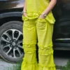 Lime Green Cotton Slub Co-Ord Set for women