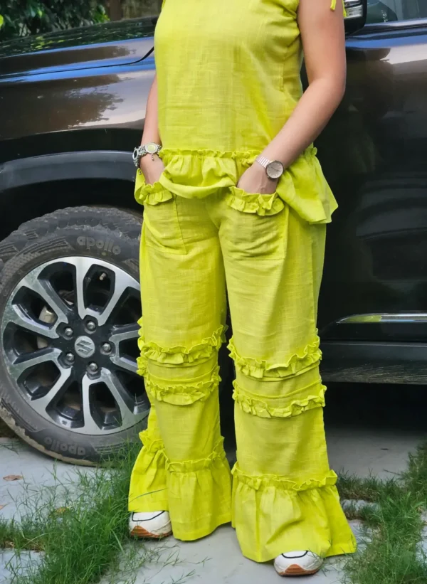 Lime Green Cotton Slub Co-Ord Set for women