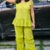 Lime Green Cotton Slub Co-Ord Set for women