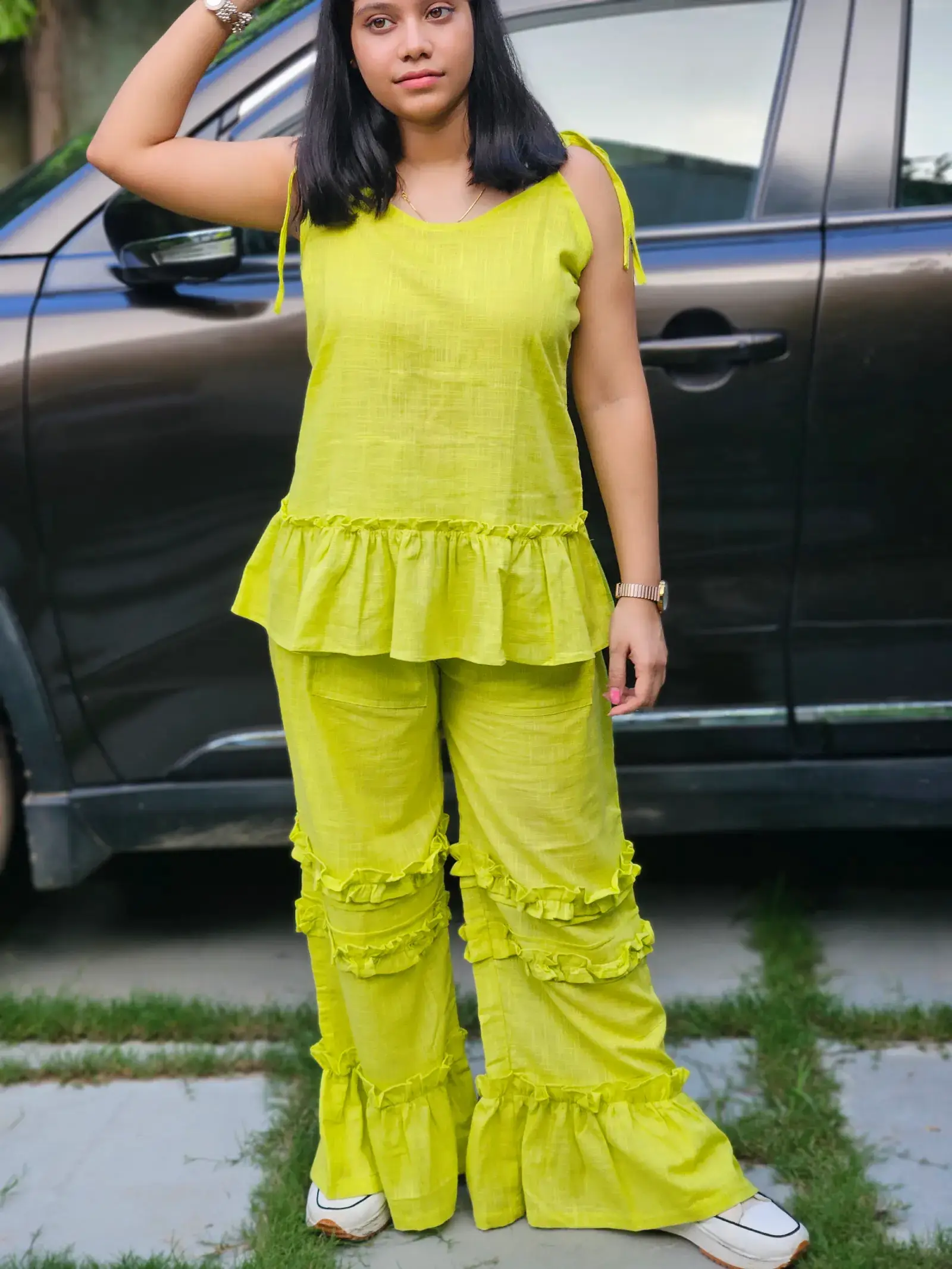 Lime Green Cotton Slub Co-Ord Set