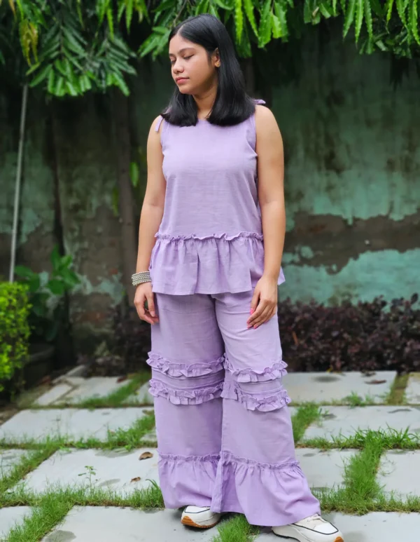 lavender cotton slub coord set for women