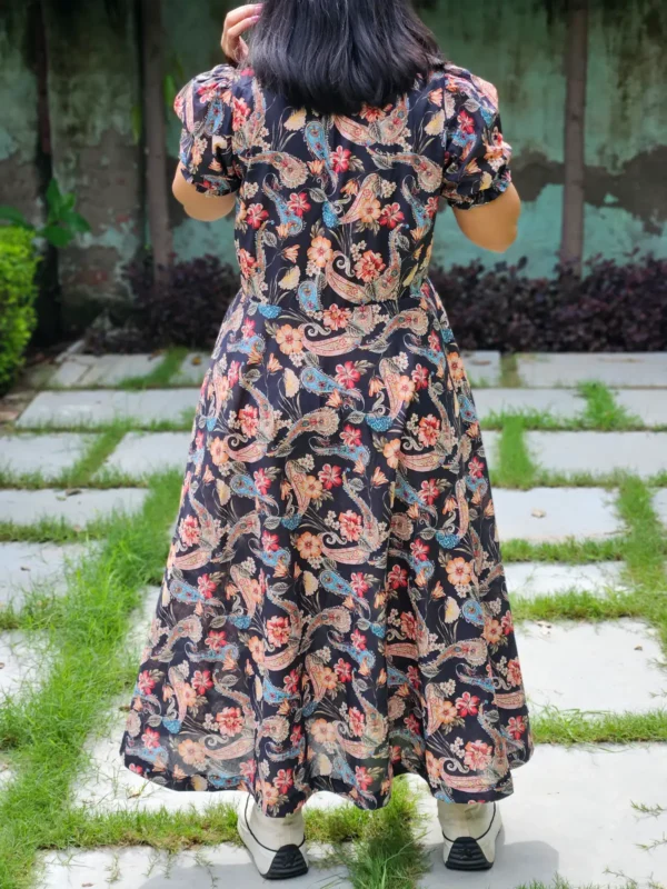 printed black cotton midi dress