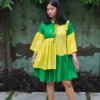 green yellow colorblock mini dress