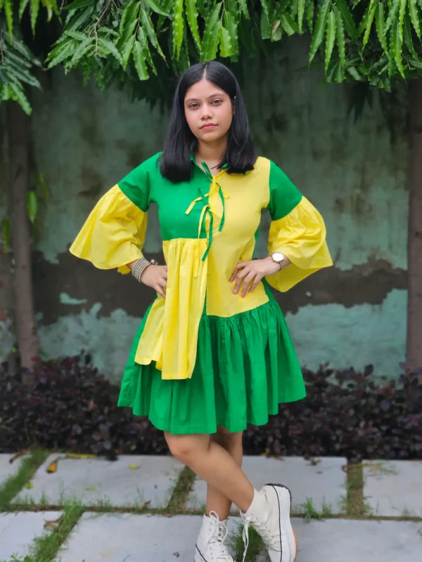 cotton colorblock mini dress
