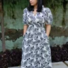 white zebra print cotton midi dress for women