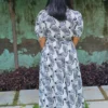 white zebra print cotton midi dress for women