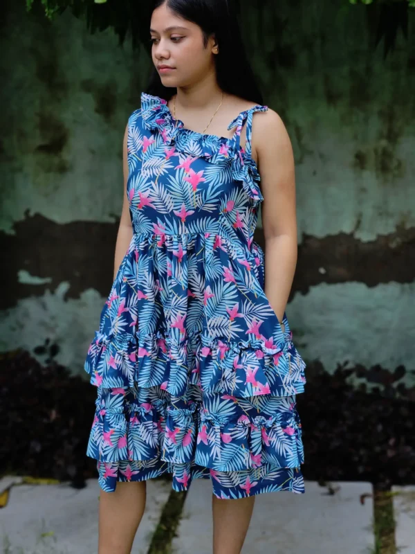 one shoulder mini dress teal