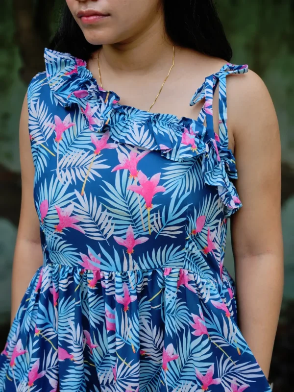 20250802_103503 (1) Tropical Print Ruffle Mini Dress