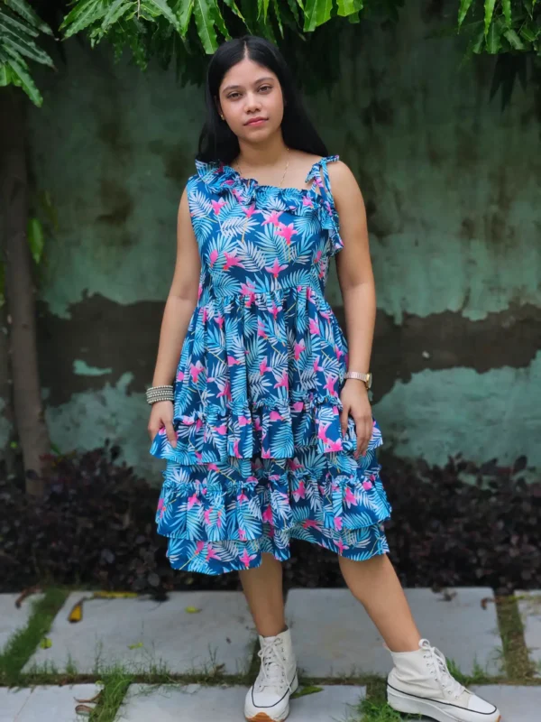 one shoulder mini dress teal