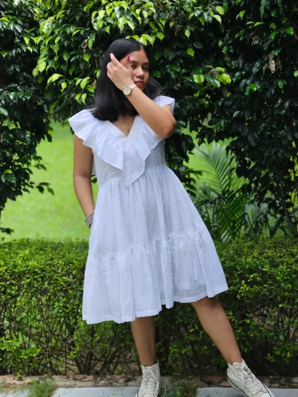 white dobby cotton mini dress